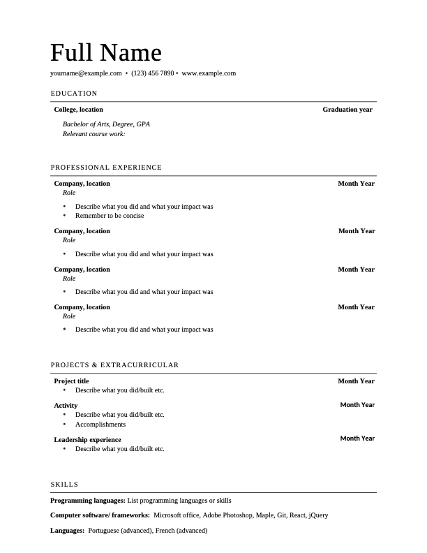 Basic professional resume